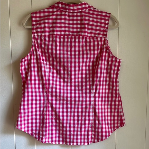 J. Crew Pink and White Gingham Button Down Sleeveless Beach Vacation Top Sz XL - Picture 5 of 14